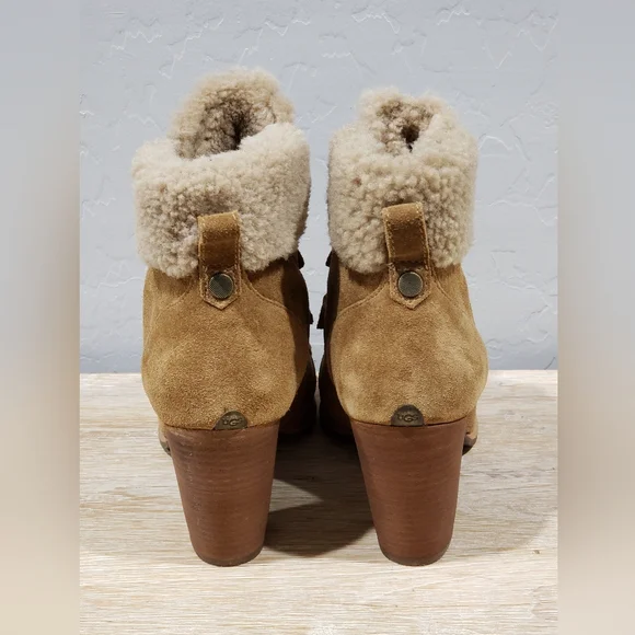 NWOB! UGG "ANALISE" Women's Suede Sheepskin High Heel Ankle Boots (8) Chestnut - Picture 7 of 10